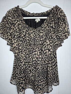 Entro Ruffled Leopard-Print Blouse - Black & Tan-M